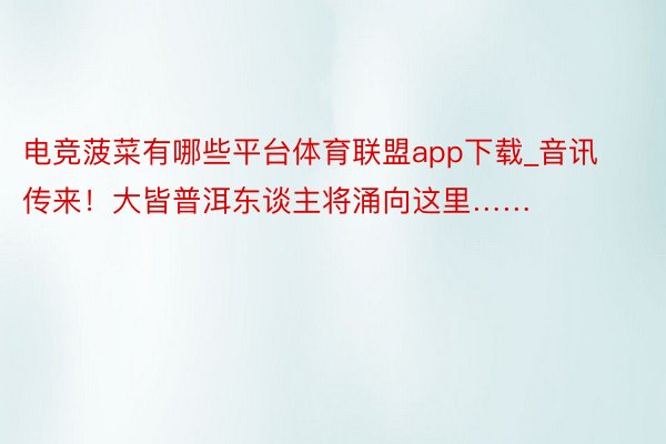 电竞菠菜有哪些平台体育联盟app下载_音讯传来！大皆普洱东谈主将涌向这里……