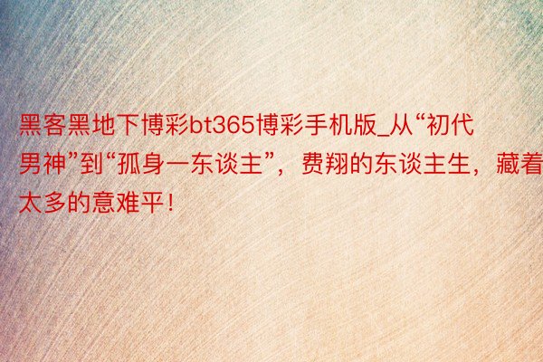 黑客黑地下博彩bt365博彩手机版_从“初代男神”到“孤身一东谈主”，费翔的东谈主生，藏着太多的意难平！